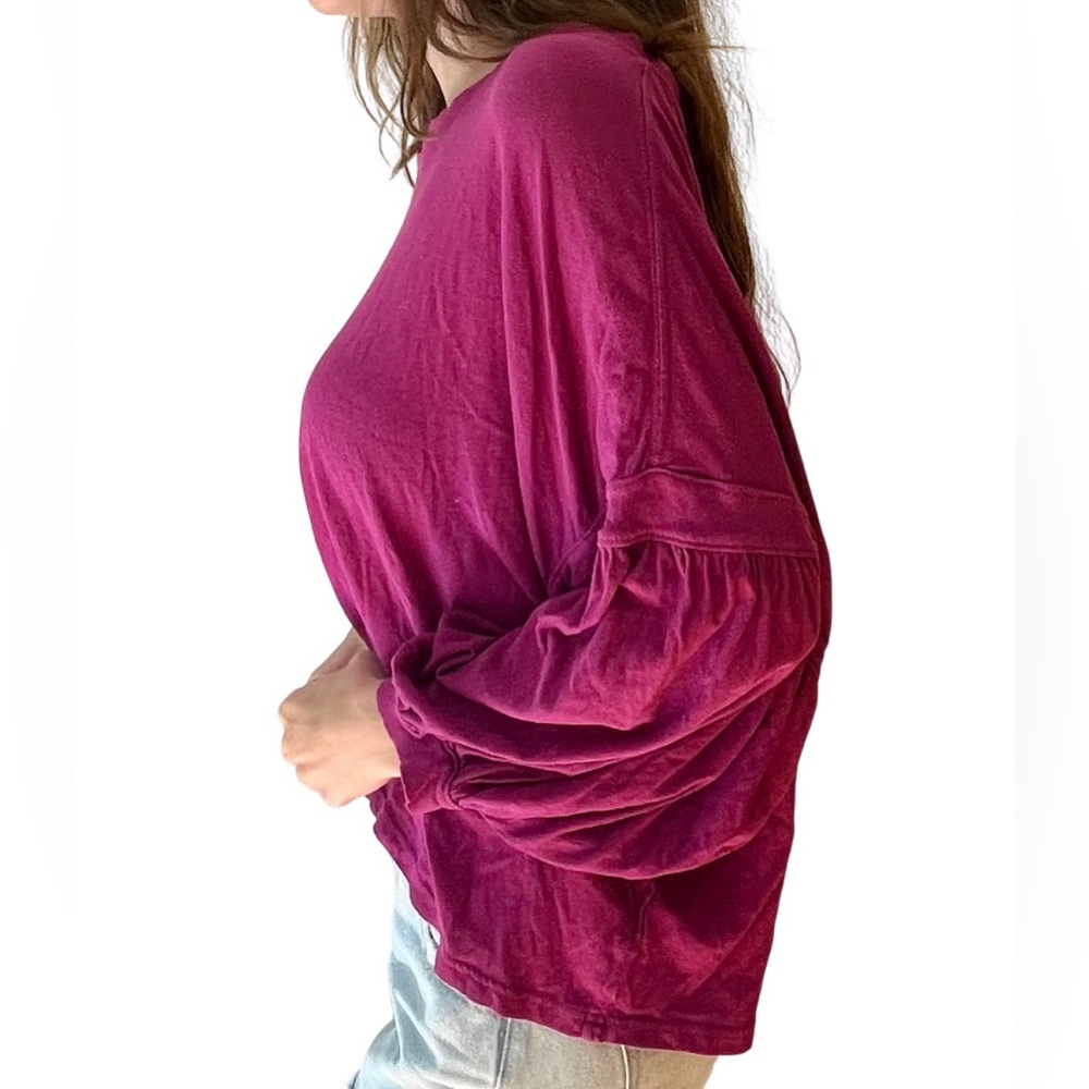 Free People Magenta Oversized Cropped Balloon Sleeve Top NWOT